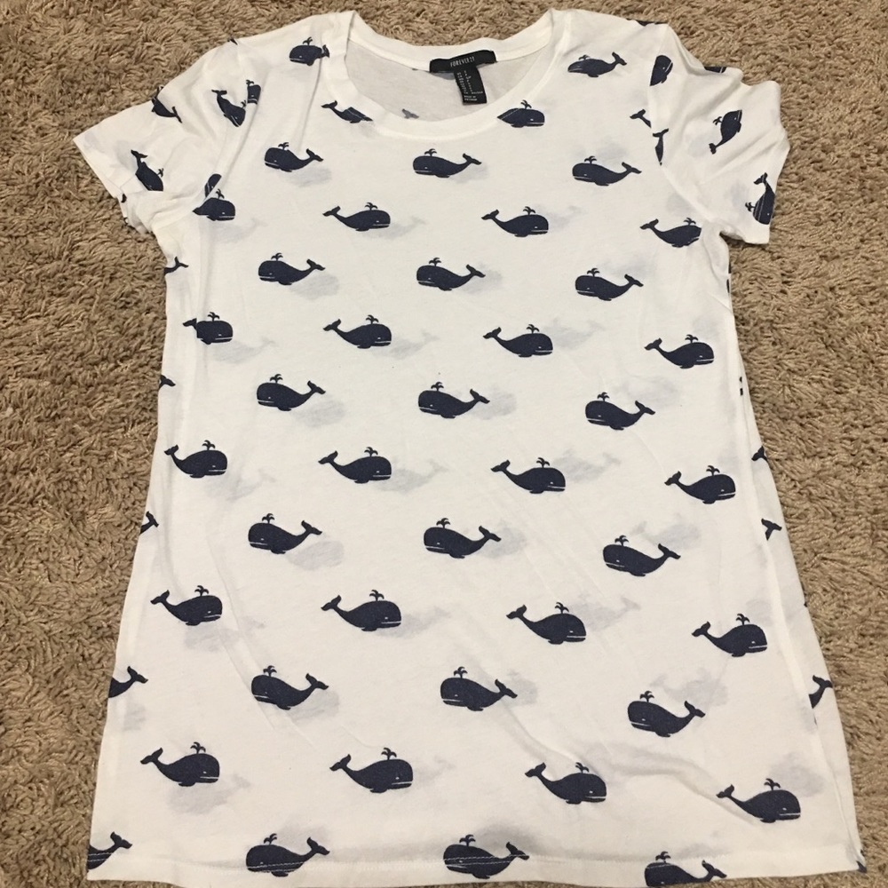 White F21 blue whale t-shirt